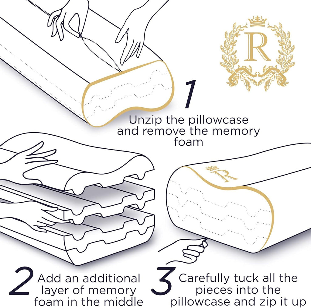 Royaltherapy Memory Foam Pillow, Cervical Pillow, 4-Layer Queen, Contour Pillow, Side Sleeper, Neck Support, Pillow for Neck Pain, CertiPUR…