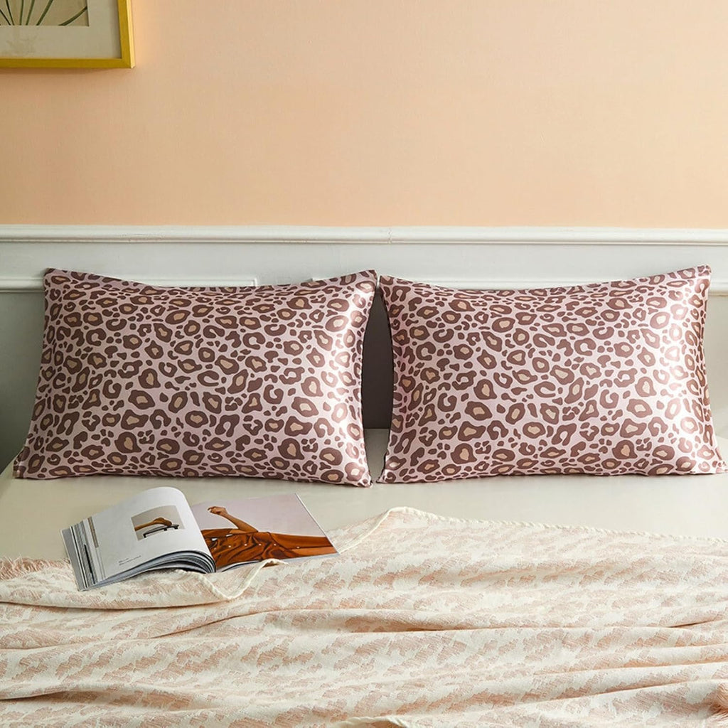 Lcbd Satin Pillowcase for Hair and Skin, Pink Leopard Printed Pillow Cases Set of 2, Queen Size Cheetah Print Silk Satin Pillow Covers for…
