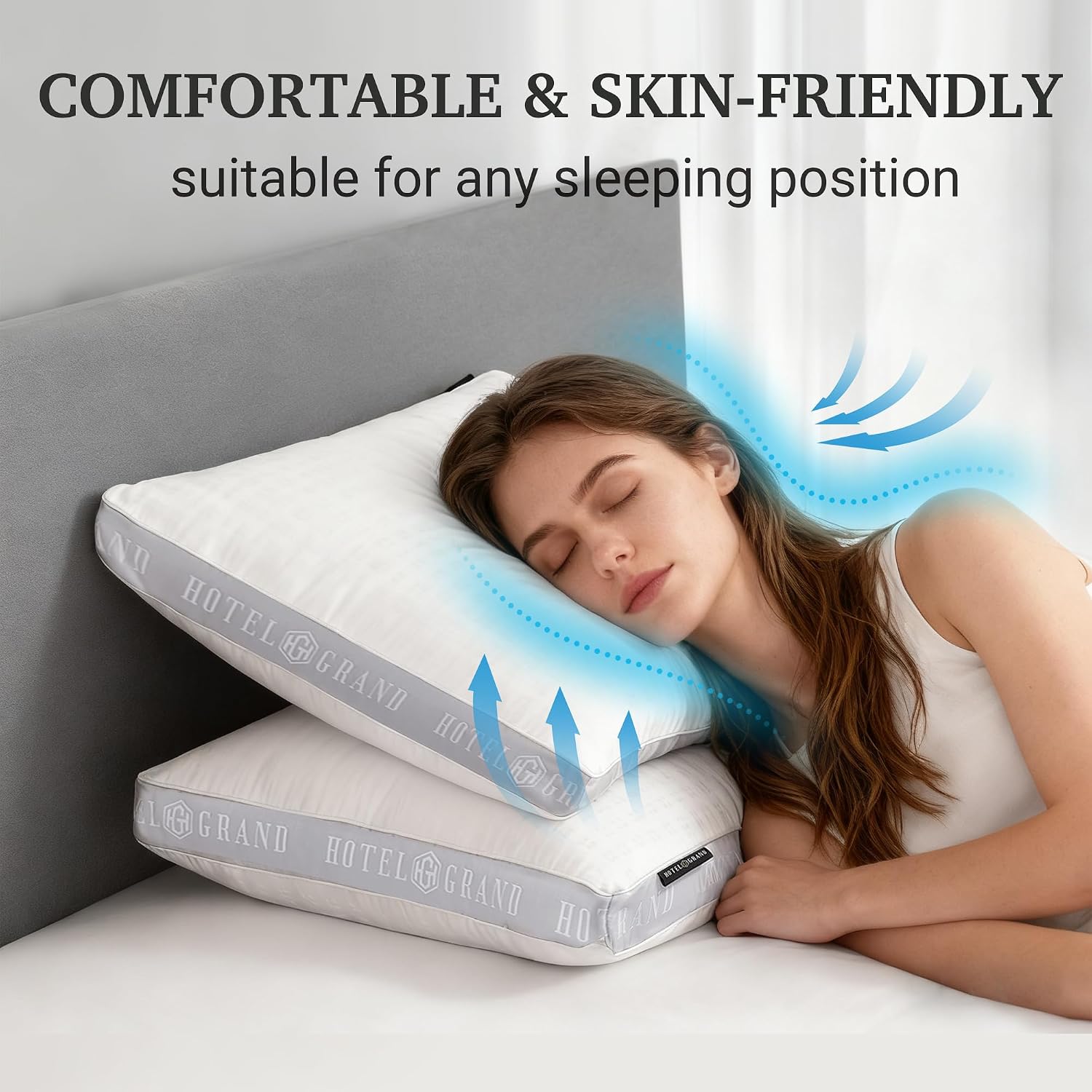 HotelGrand Hotel Grand Bed Pillows Queen Size Set of 2, 500 Thread Count Cotton Cover, Down Alternative Hotel Pillow for Side, Back, or Sto…