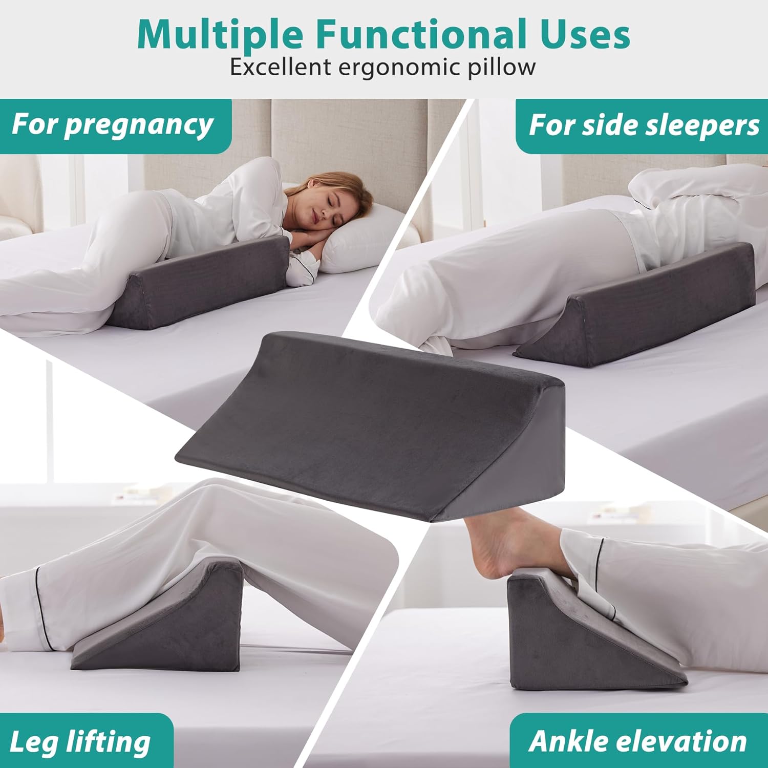 Bedluxe Wedge Pillow for Side Sleeping, Comfort Foam Back Pillow for Side Sleeper, Bed Wedges & Body Positioners for After Surgery, Pregnan…