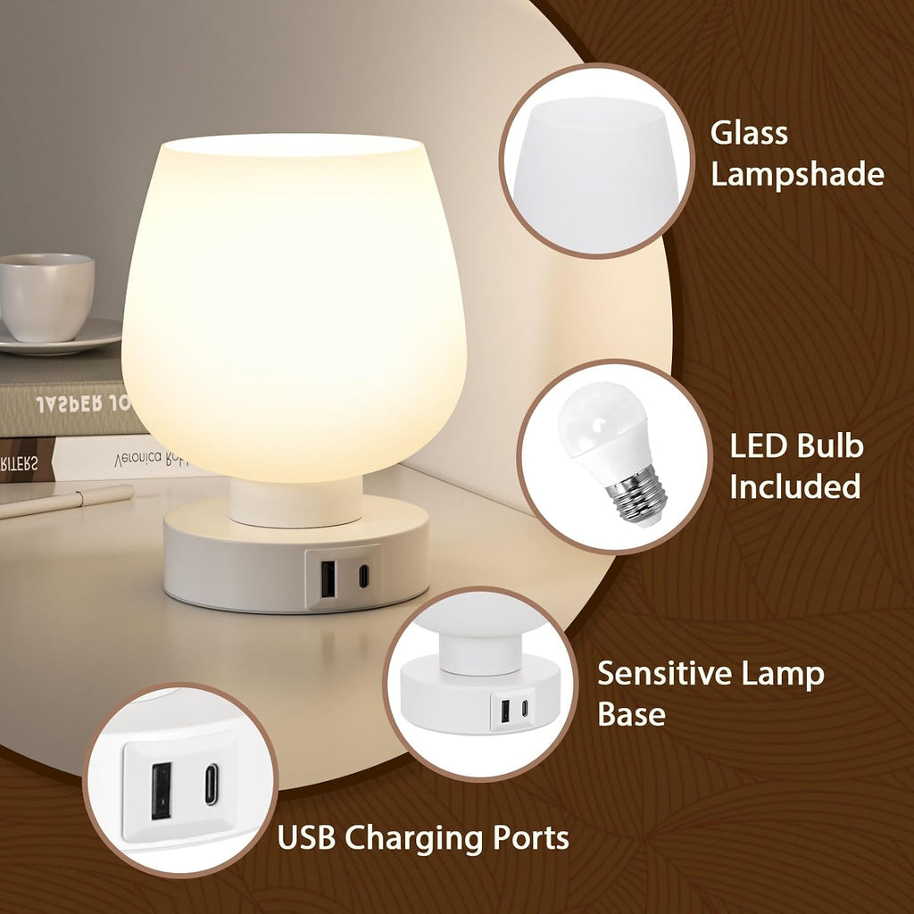 Touch Table Lamp for Nightstand - Bedside Lamp with USB C+A Charging Ports for Bedroom Living Room Night Stands, Desk Lamp with White…
