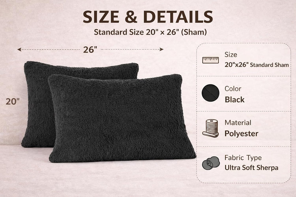 Reafort Ultra Soft Sherpa Pillowcases Set of 2 – Fluffy Cozy Fleece Standard 20" x 26", Warm Plush Covers with Smooth Zipper, Machine Washa…