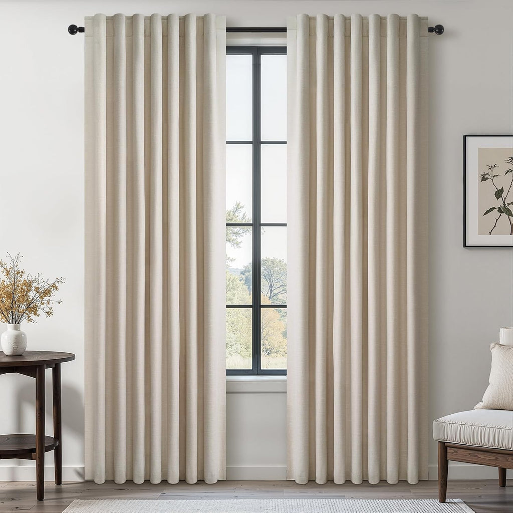 Topfinel Linen Blackout Curtains 86 Inches Long for Bedroom 2 Panels Set 100% Blackout Drapes for Living Room Window Treatment Modern Farmh…