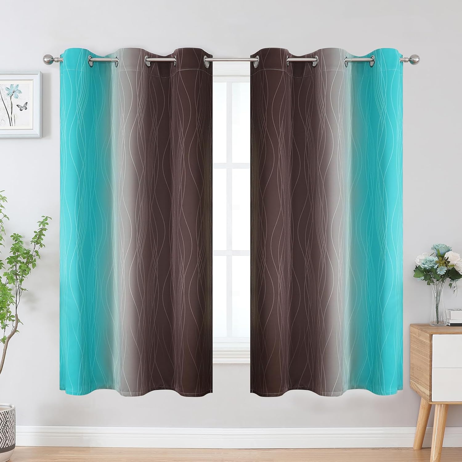 Estelartextiler Estelar Textiler Brown and Teal Blackout Curtains & Drapes for Bedroom, Thermal Insulated Ombre Blackout Drapes, Room Darke…