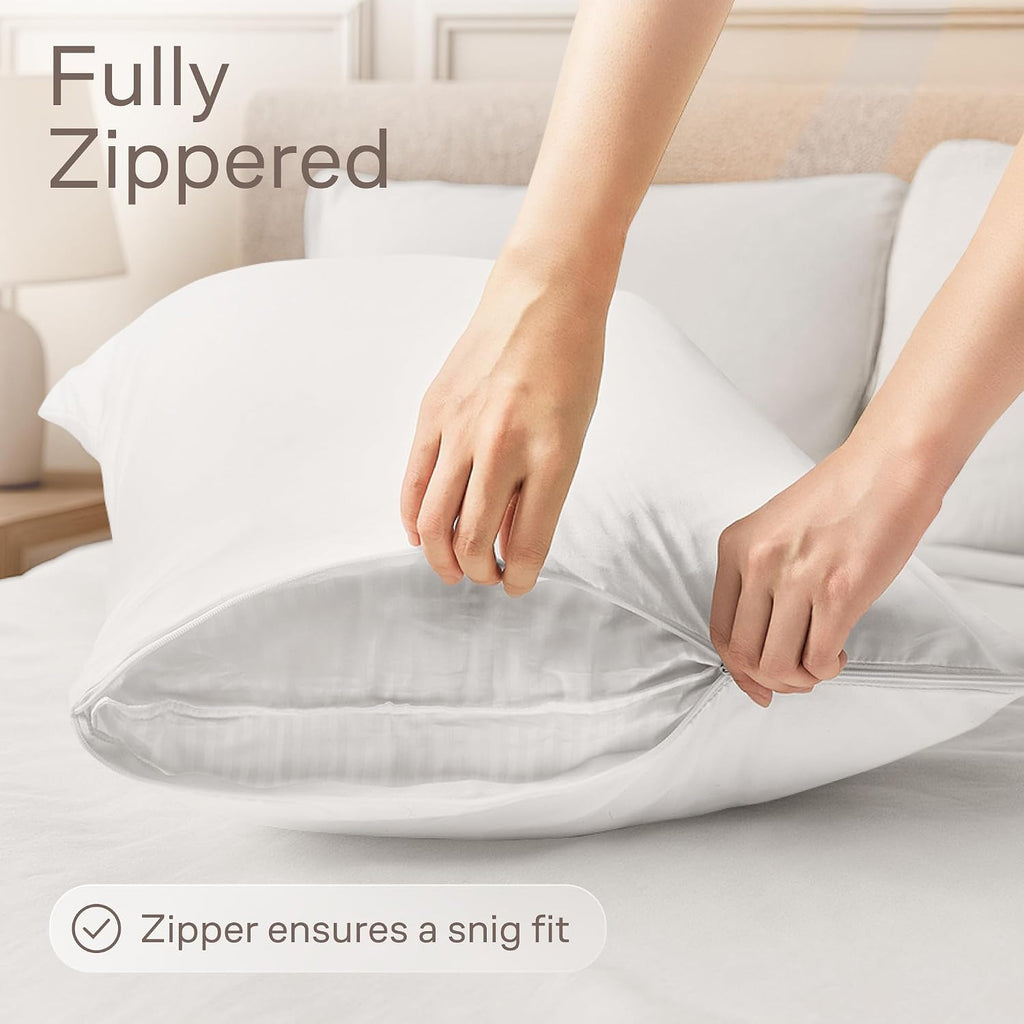Ultra Soft Pillow Protectors with Zipper King Size - Set of 2 Breathable Pillow Covers - 100% Protection Against Stains, Dust & Dirt…