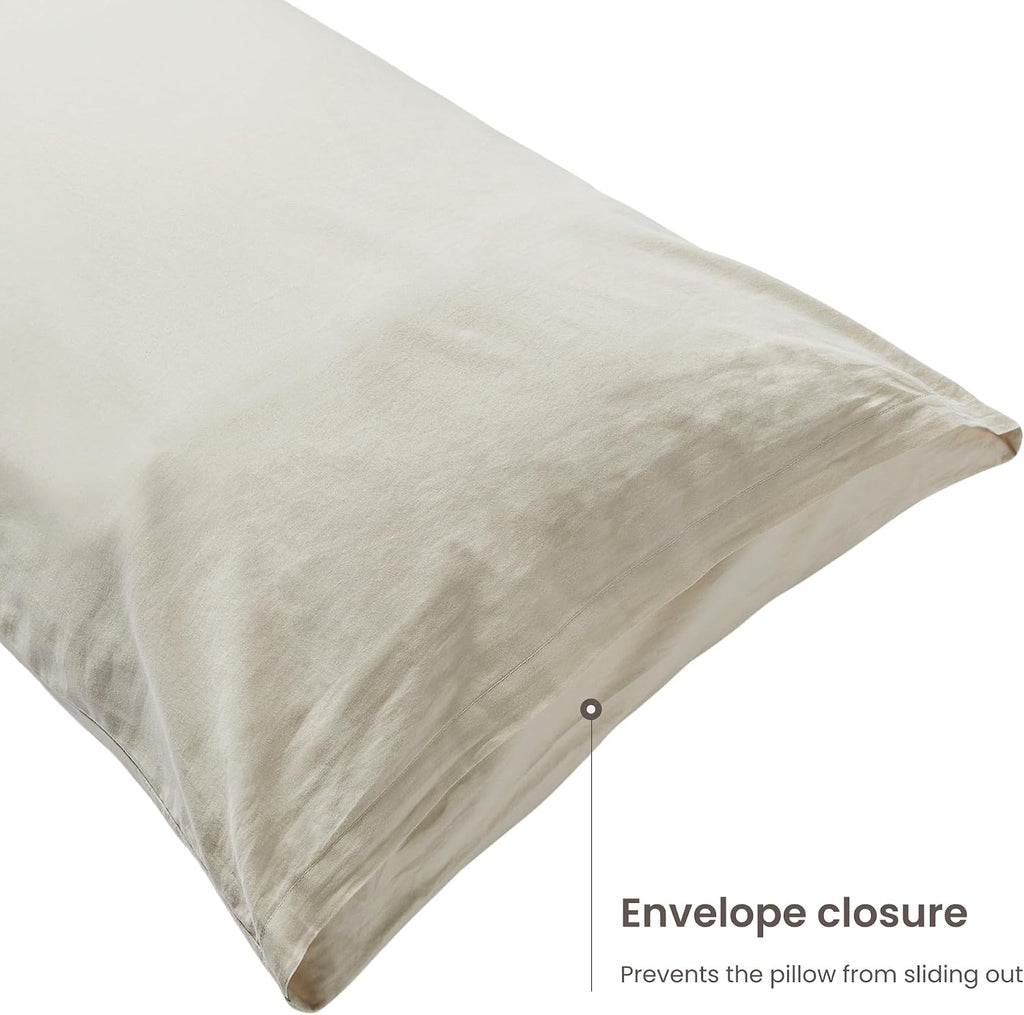 Bioweaves 100% Organic Washed Cotton Percale Weave Body Pillow Cover GOTS Certified Body Pillow Pillowcase – 21” x 54”, F Dew Cotton