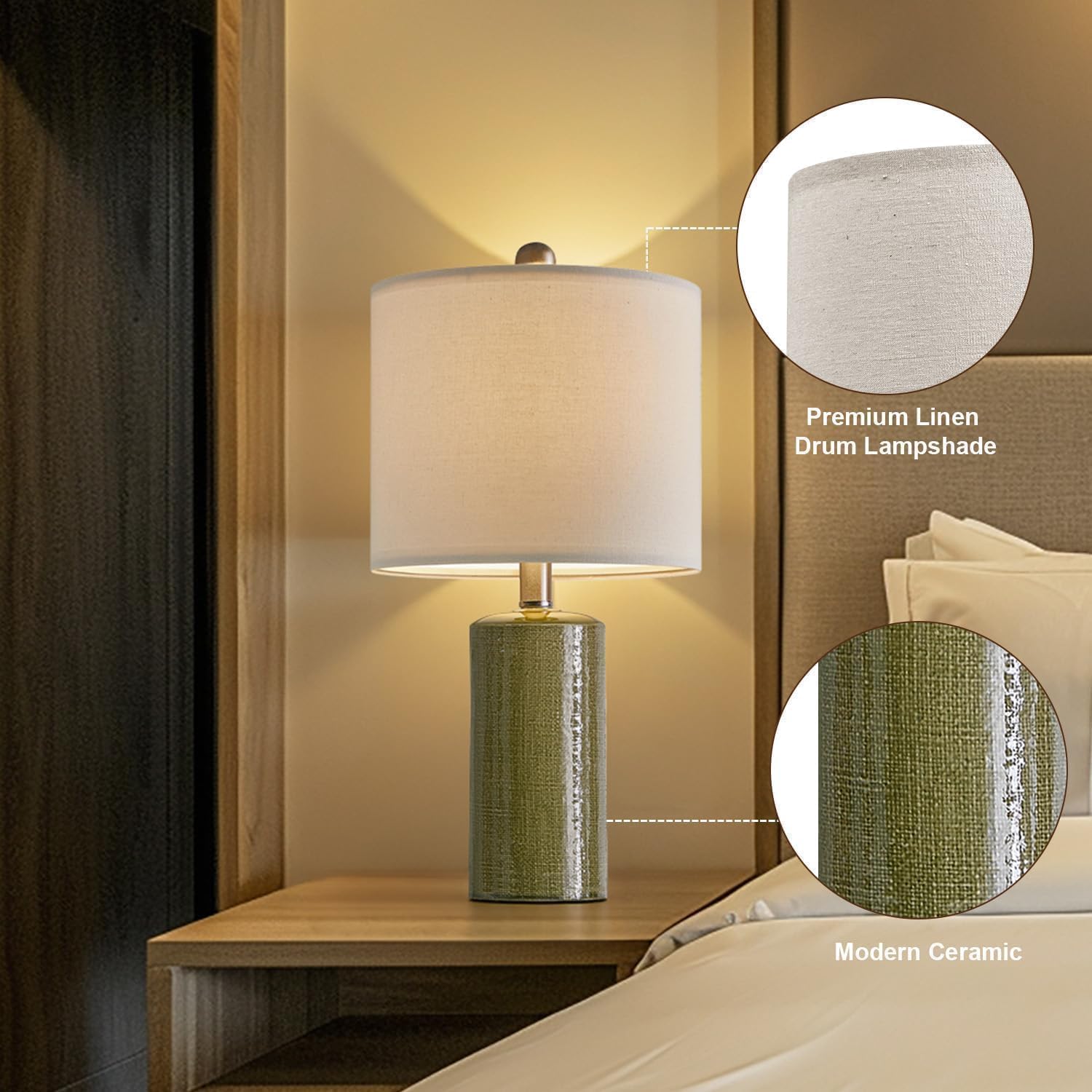 G-SAFAVA 20.25" Small Table Lamps Set of 2 Modern Ceramic Lamps for Living Room Farmhouse Bedside Lamps Boho Lamps for Night Stands Green…