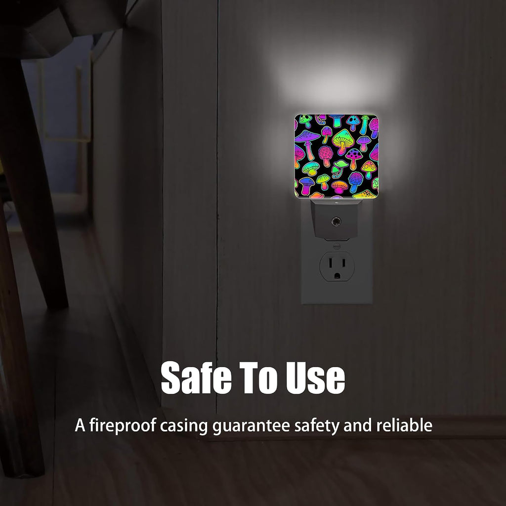 Bright Psychedelic Colors Mushrooms Night Light Plug in Wall Lamp Smart Dusk to Dawn Sensor for Home Decorative, Kids Room Bedroom…
