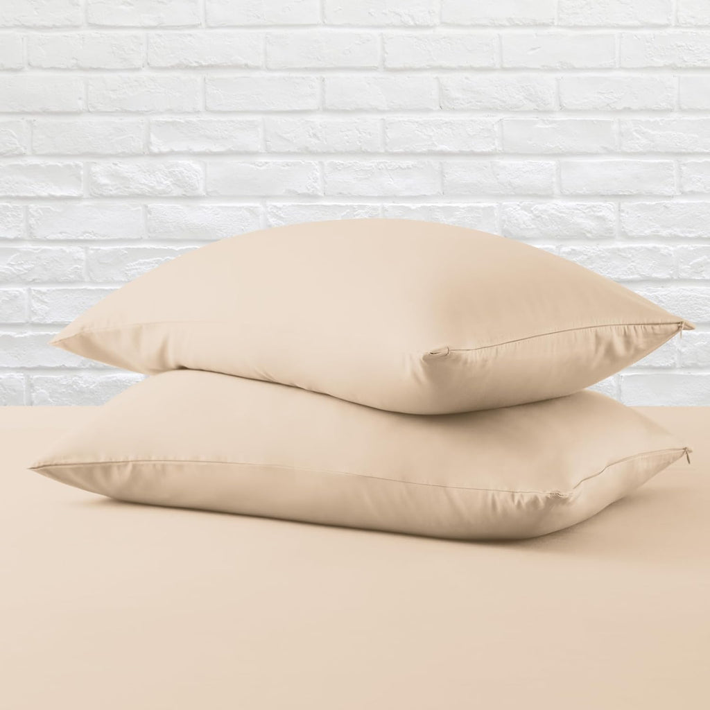 ZaizaiHome Pillow Cases Standard Size 4 Pcs,100% Egyptian Cotton 400 Thread Count Sateen Weave Beige Pillowcases Standard Size, Quality Pil…