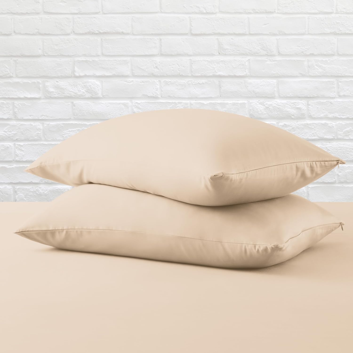 ZaizaiHome Pillow Cases Standard Size 4 Pcs,100% Egyptian Cotton 400 Thread Count Sateen Weave Beige Pillowcases Standard Size, Quality Pil…
