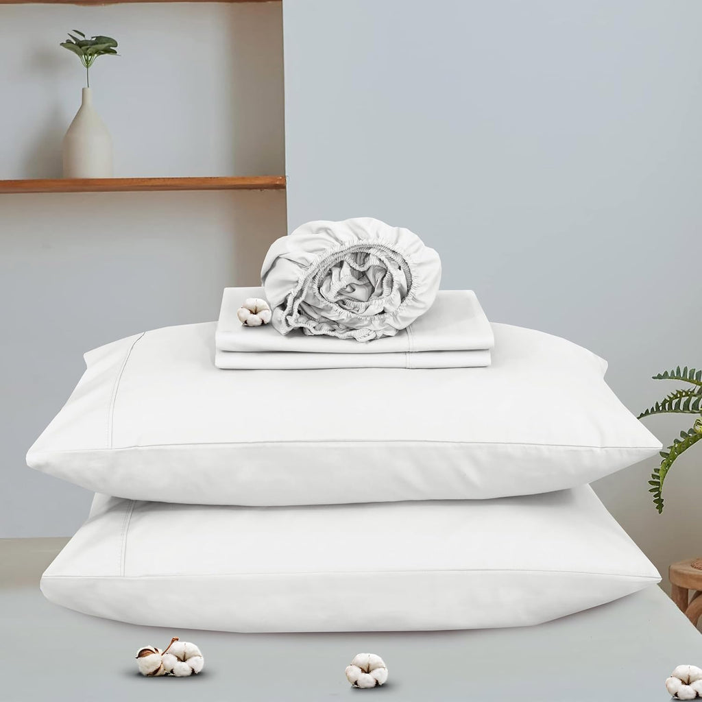 Ruvanti 100% Cotton Organic Percale Sheets Queen Size – Crisp Cooling Bed Sheets for Hot Sleepers, Deep Pocket 15”, Soft Peach Finish, Brea…