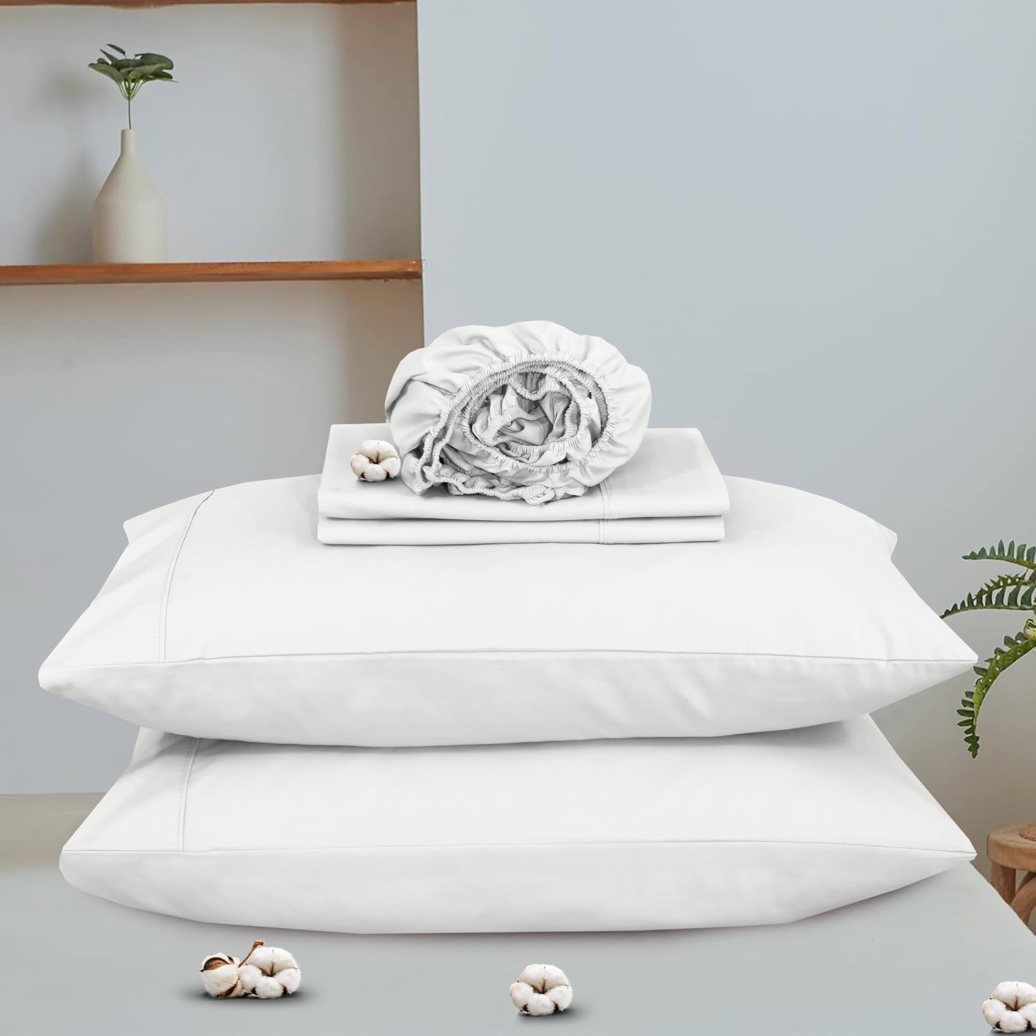 Ruvanti 100% Cotton Organic Percale Sheets Full Size – Crisp Cooling Bed Sheets for Hot Sleepers, Deep Pocket 15”, Soft Peach Finish, Breat…