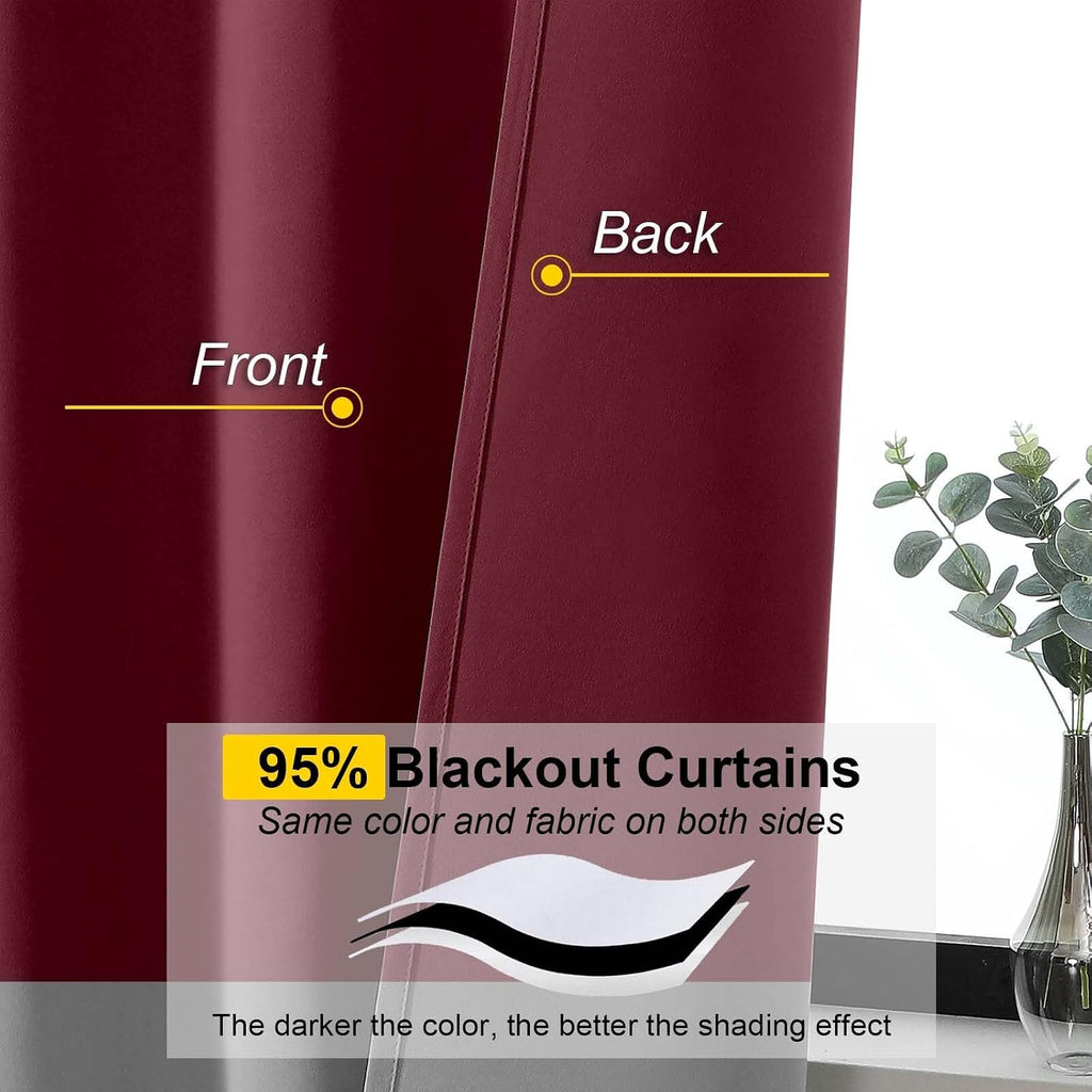 WelvetBLK Burgundy Room Darkening Curtains for Bedroom Living Room 45 Inch Length 2 Panels Set, Soft Solid Thermal Insulated Rod Pocket Sho…