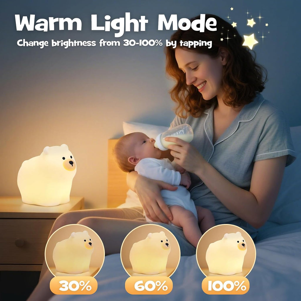 Squishy Polar Bear Night Light with RGB Mode Cute Polar Bear Light 3 Brightness Adjustable Nursery Breastfeeding Nightlight Rechargeable…
