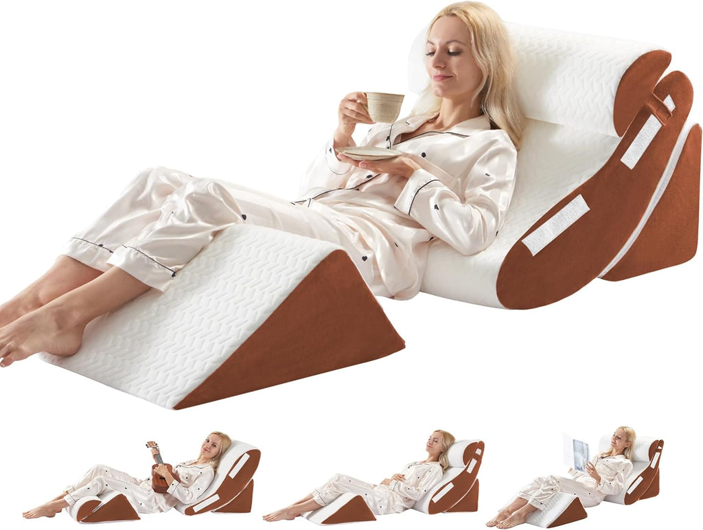 WSOFRLAC Orthopedic Bed Wedge Pillow Set 4PCS – Memory Foam Pillows for Sleeping, Post Surgery, Back Pain, Sitting Up in Bed, Acid…