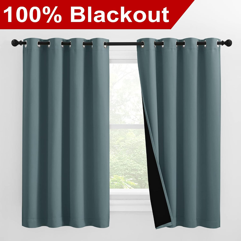 Nicetown 100% Blackout Curtains 57 inches Long, Double-Deck Completely Blackout Window Treatment Thermal Insulated Lined Drapes for Small W…