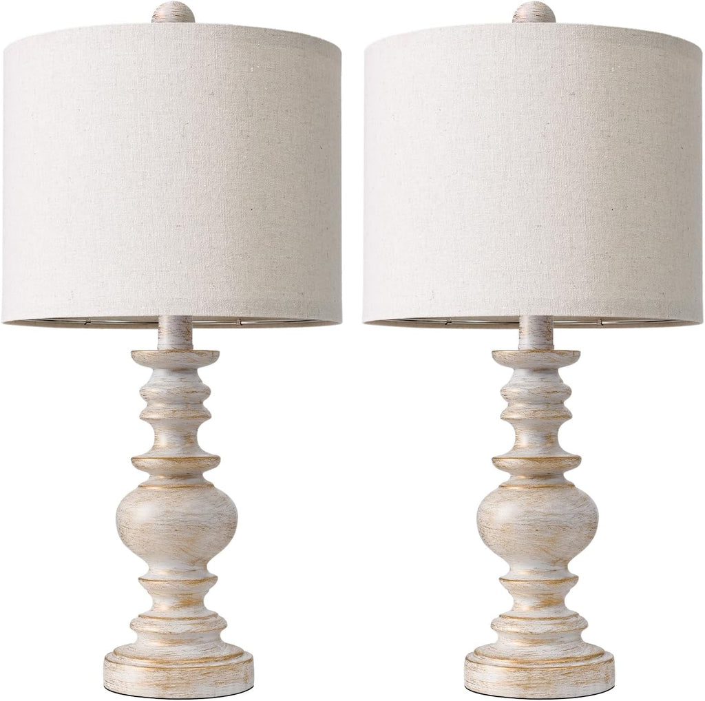 BOBOMOMO 20" Retro Table Lamps Set of 2 - Farmhouse Lamp for Living Room with Linen Shades, Rustic Bedside Nightstand Lamps, Resin Lamps…