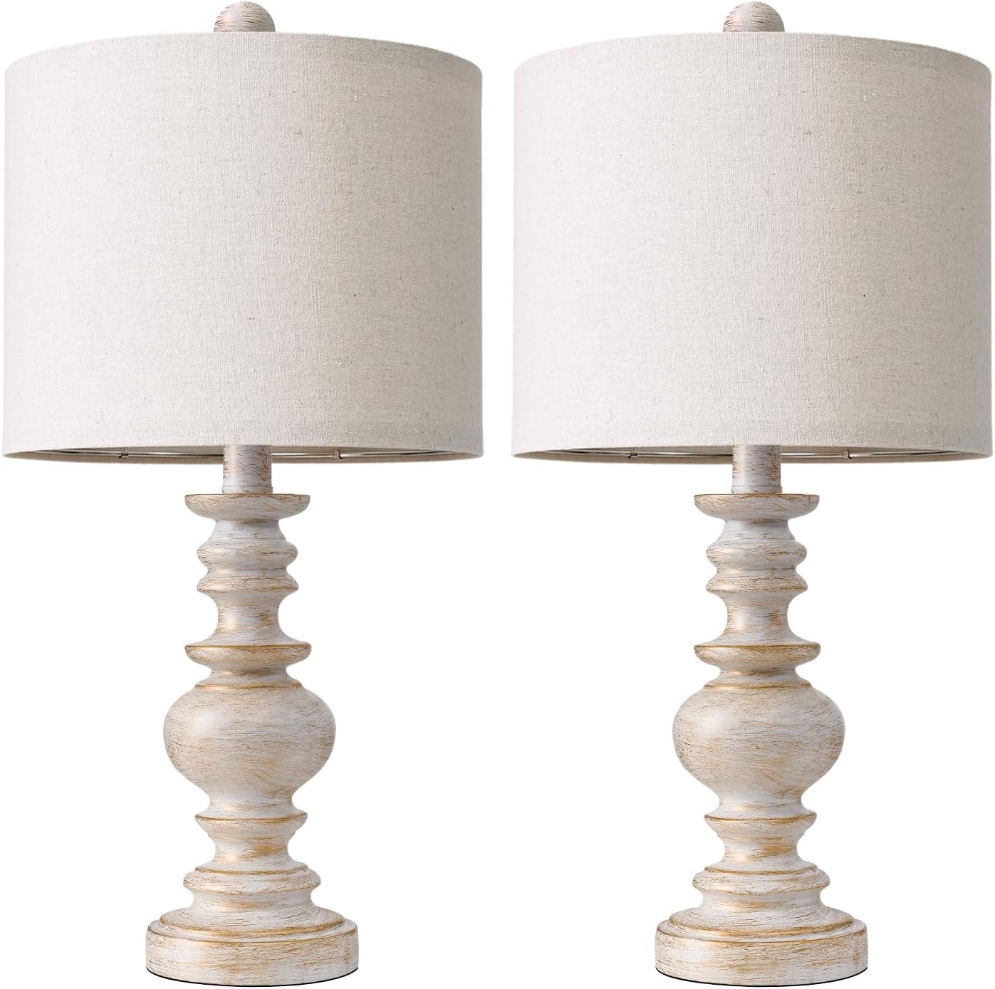 BOBOMOMO 20" Retro Table Lamps Set of 2 - Farmhouse Lamp for Living Room with Linen Shades, Rustic Bedside Nightstand Lamps, Resin Lamps…