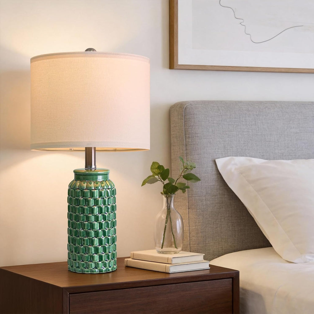 USumkky 20.5" Ceramic Table Lamps Set of 2 - Modern Farmhouse & Boho Style, Bedside Nightstand Lamps for Bedroom, Living Room End Table…