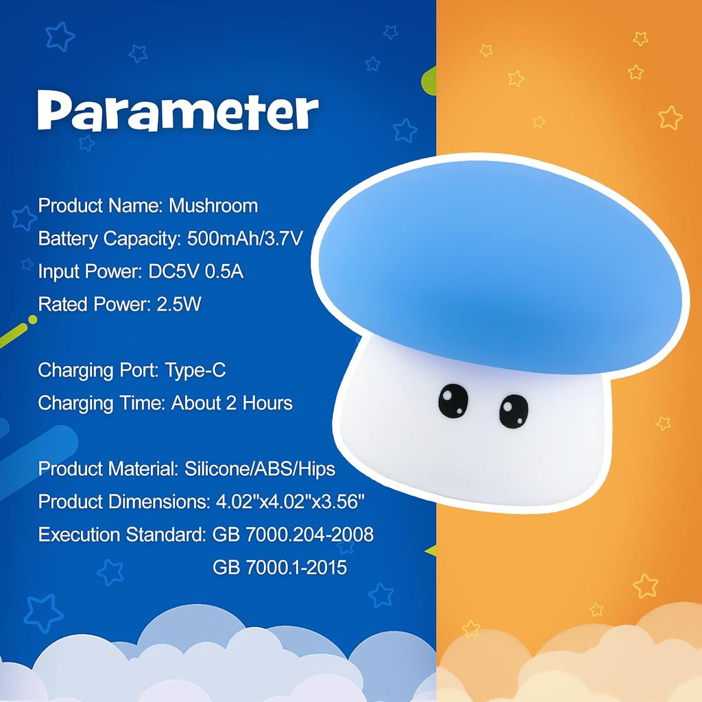 Squishy Big Eyes Mushroom Night Light with RGB Mode 3 Brightness Adjustable Nursery Breastfeeding Nightlight Cute LED Blue Mushroom Lamp…