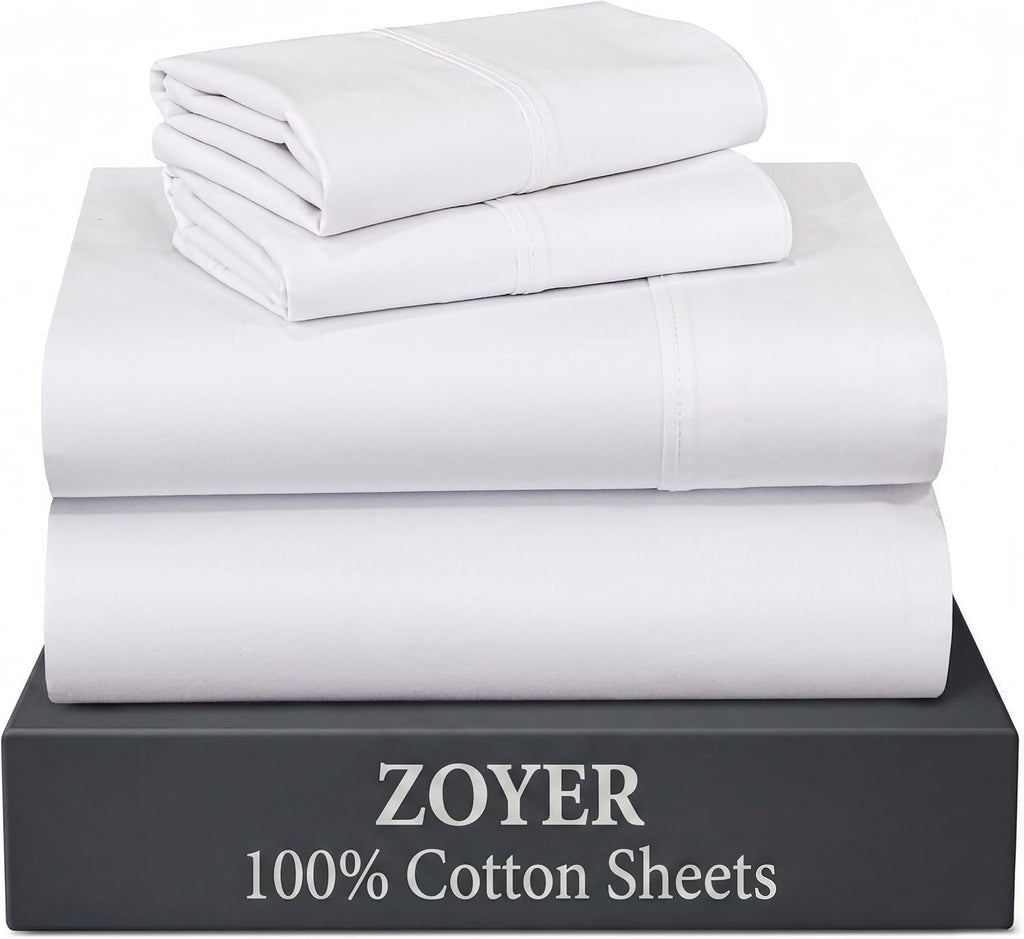 Zoyer 100% Cotton Sheets – King Size Percale Bedding, Cooling & Breathable, Durable with a Crisp, Soft & Comfortable Feel, 16" Deep Pocket,…