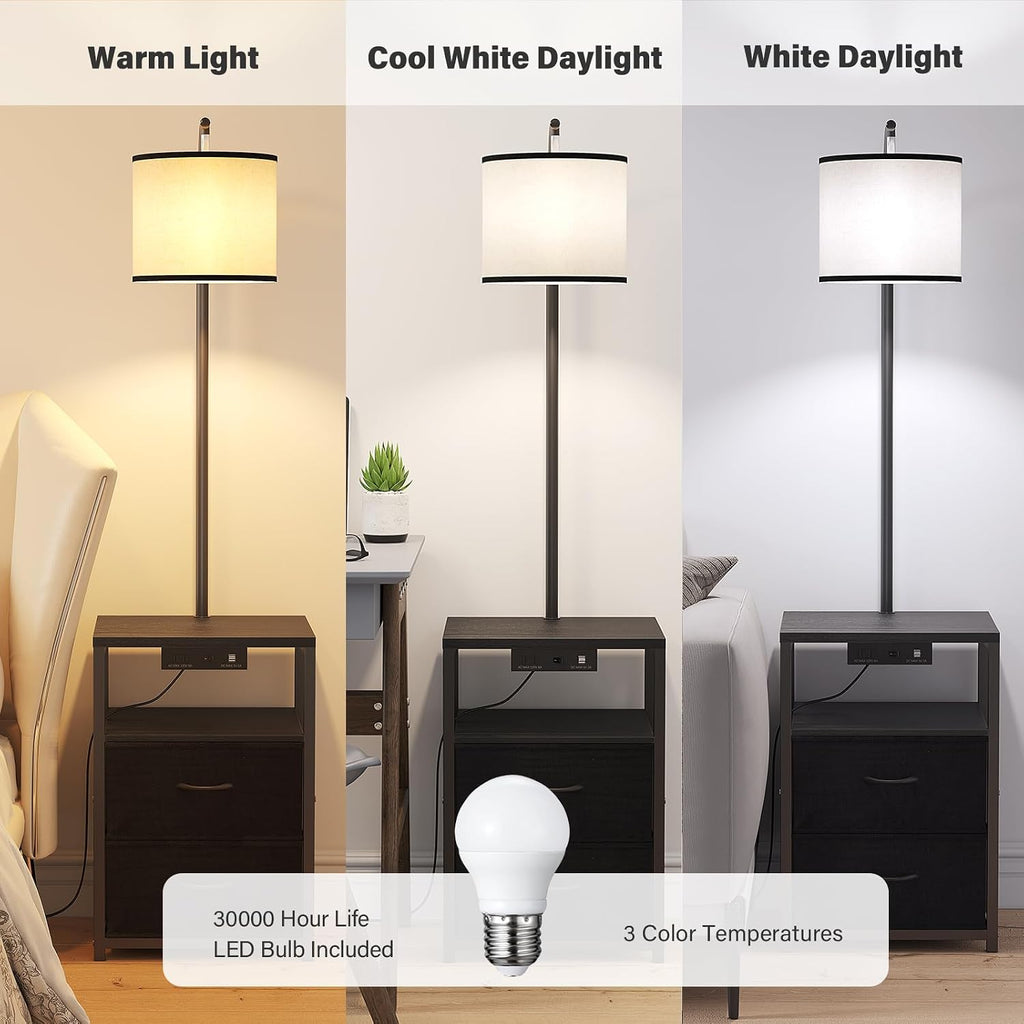 SUNMORY Floor Lamp with Table & 2 Drawers, Lamp with USB Port and Outlet, Lamps for Nightstand with 3 Color Temperature Led Bulb…