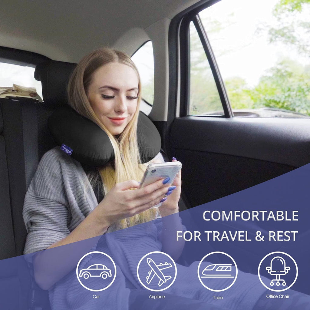 Fabuday Memory Foam Travel Pillows for Airplanes - Neck Pillow for Traveling with Attachable Snap Strap Soft Washable Cover, Flight Pillow…