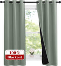 Nicetown Greyish Green 100% Blackout Lined Curtains, 2 Thick Layers Narrow Wide Window Treatment Panels Thermal Insulated Drapes for Kitche…