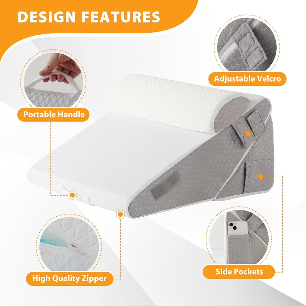 Ruqmuis 3PCS Wedge Pillow Set for After Surgery, Adjustable 9&12 Inch Bed Wedge Pillow for Sleeping, Incline Pillow Wedge for Headboard, Po…