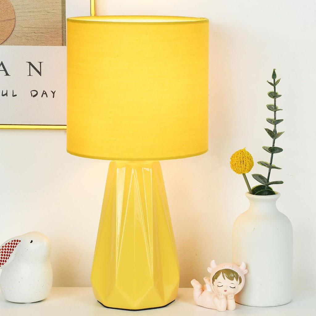 Elisa Yellow Small Table Lamp for Living Room as Bedside Table Lamp for Bedroom, Modern Ceramic Kids Night Table Lamp, Φ6.1×H12.4IN, Bulb…