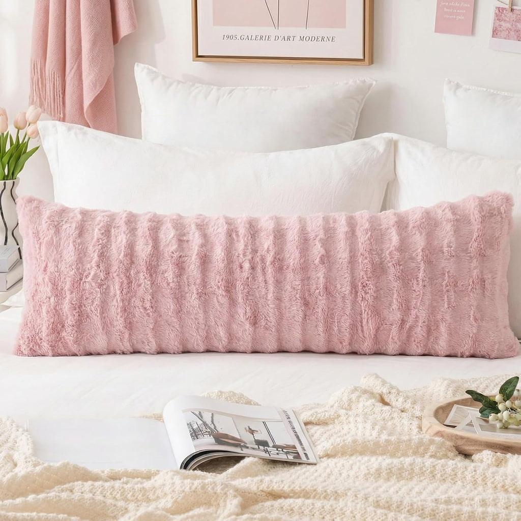 Chumerry Blush Pink Plush Body Pillow Case Fluffy Shaggy Faux Fur Pillow Cover Ultra Soft Warm Rabbit Fur Decorative Body Pillow Cover Long…
