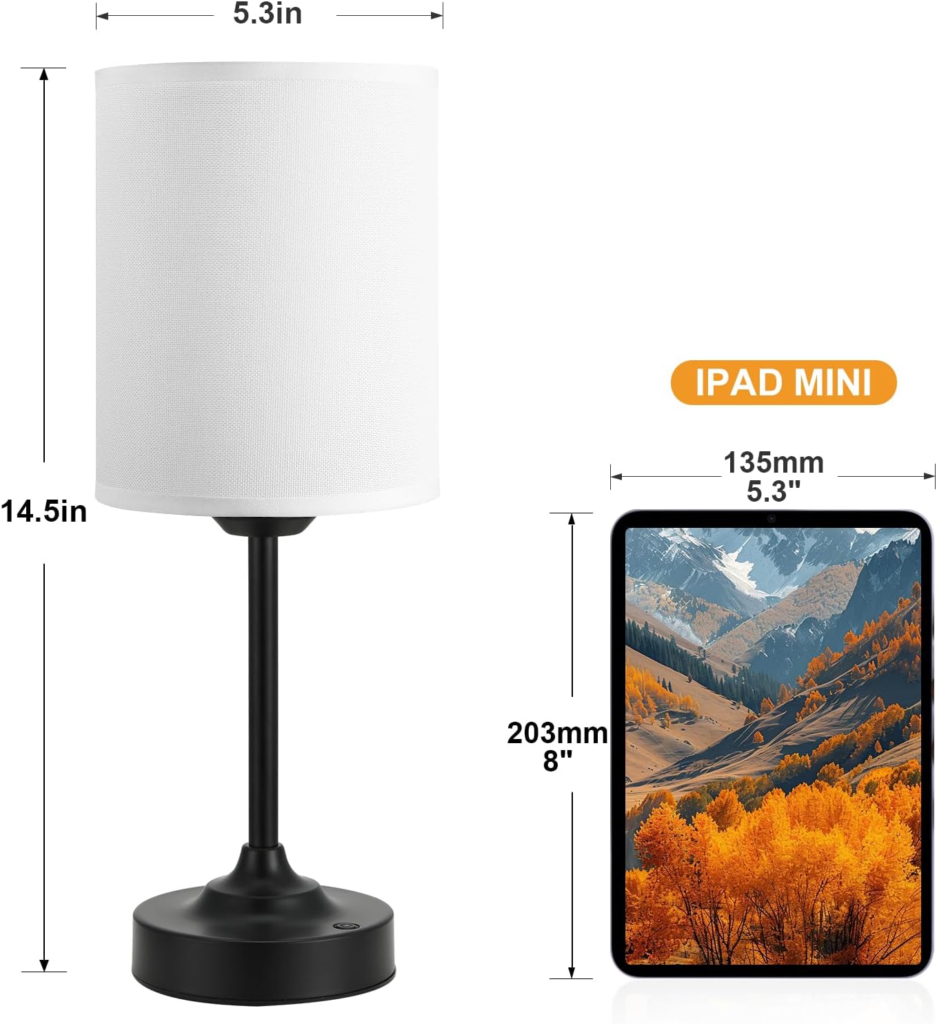 Touch Control Cordlss Table Lamp, USB-C Rechargeable Lamp with Stepless Dimming, 4000mAh Battery Operated Bedside Lamp for Bedroom…