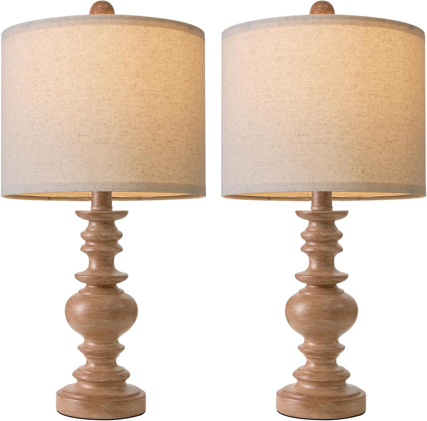 BOBOMOMO 20" Rustic Bedside Lamps Set of 2- Vintage Resin Table Lamps for Nightstands with Linen Shades, Farmhouse Lamps for Living Room…
