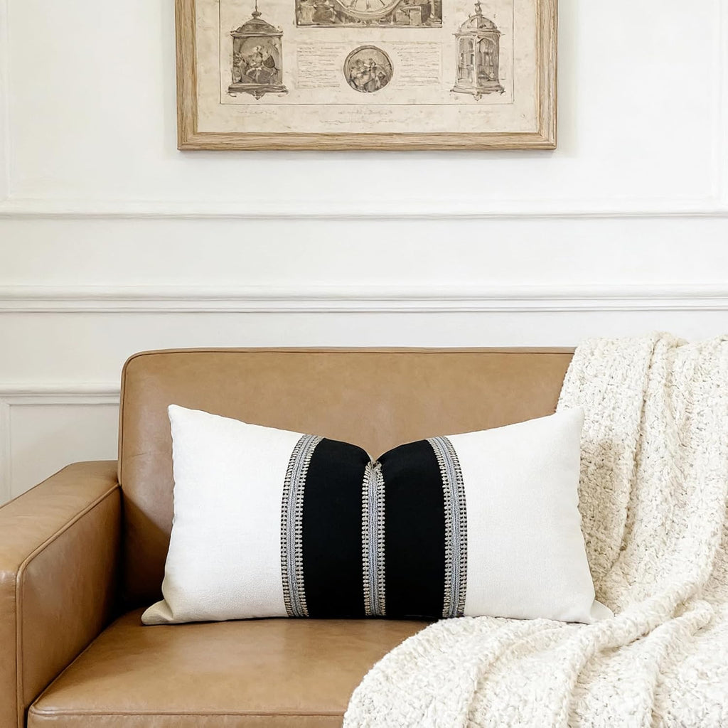 Slow Cow Boho Jacquard Textured Woven Stripe Throw Pillow Covers 12x20 Decorative Cushion Cover Rectangular Pillow Cover