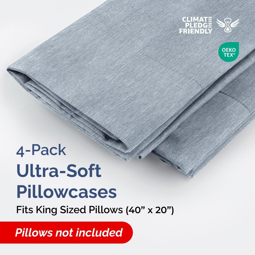 King Pillow Cases Set of 4 - Ultra Soft Hotel Quality Pillowcase Covers - Comfy, Cozy & Wrinkle Free - Shrinkage and Fade Resistant…