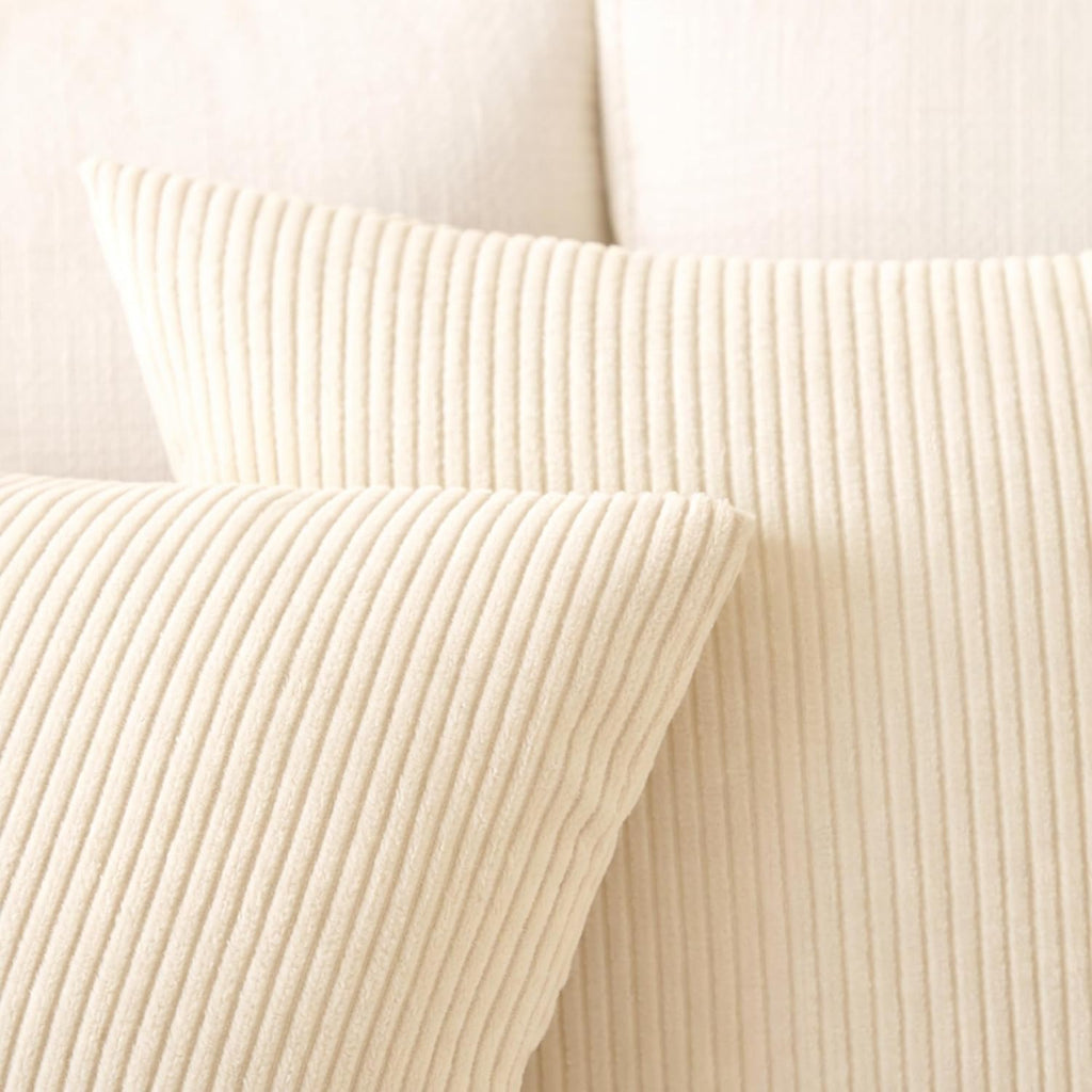 EncasaXO Encasa XO Corduroy Throw Pillows Covers 20"x20", Set of 2 Soft Textured Striped Boho Pillow Covers | Decorative and Cozy Cushion C…