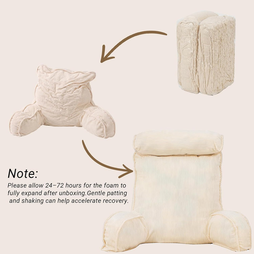 Reading Pillow for Bed with Detachable Neck Roll and Shredded Memory Foam, Back Pillow with Arms for Sitting Up, Washable Bed Rest Pillow…