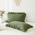 Merryword Shabby Chic Olive Green Ruffled Fringe Set of 2 Pillowcases - King (20''x36'') Green