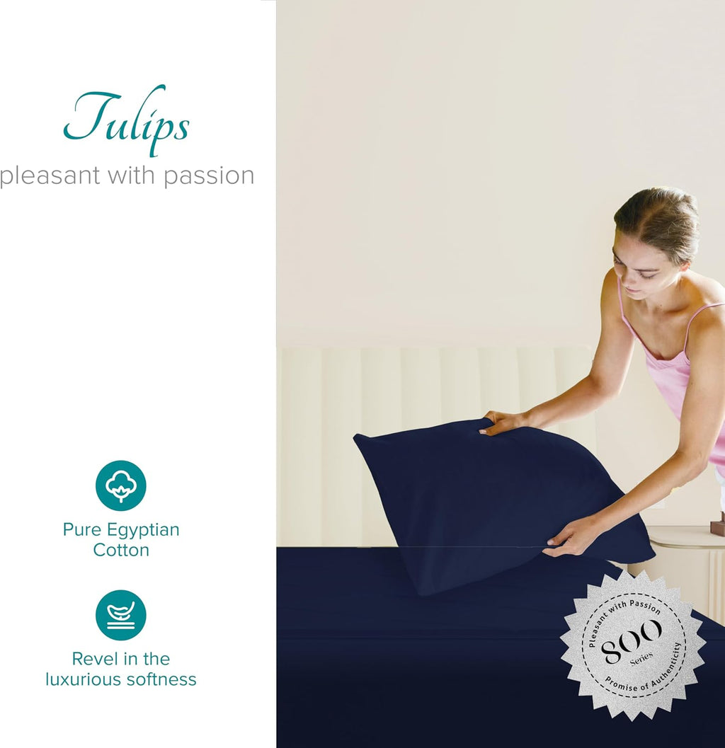 Carressa Linen 100% Egyptian Cotton Standard/Queen Size Pillow Cases Set of 2-800 Series Tulips Collection Queen Pillow Cover for…