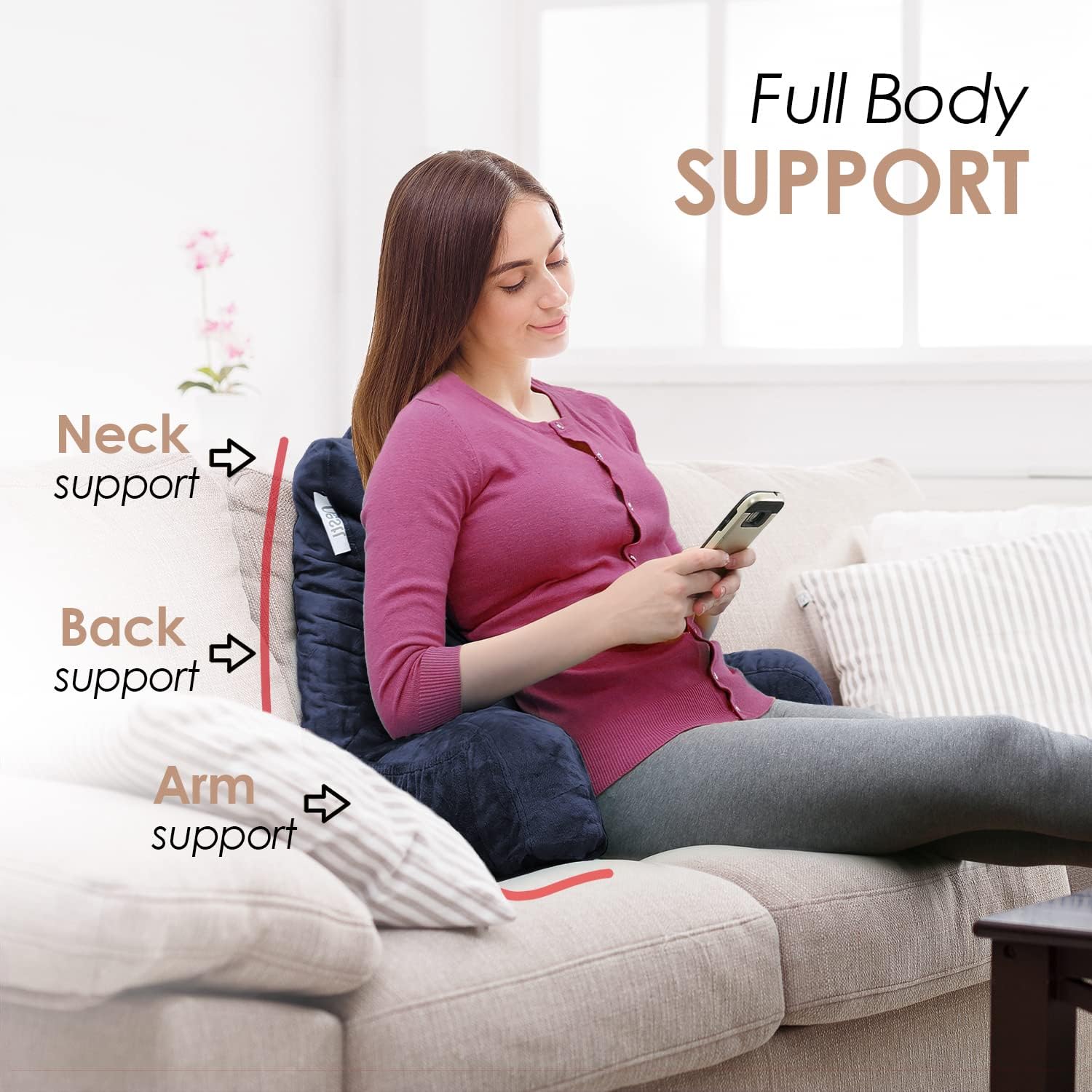 Nestl Reading Pillow with Shredded Memory Foam, Designed for Sitting Up in Bed and Couch, Back and Arms Adjustable Support for Adult &…
