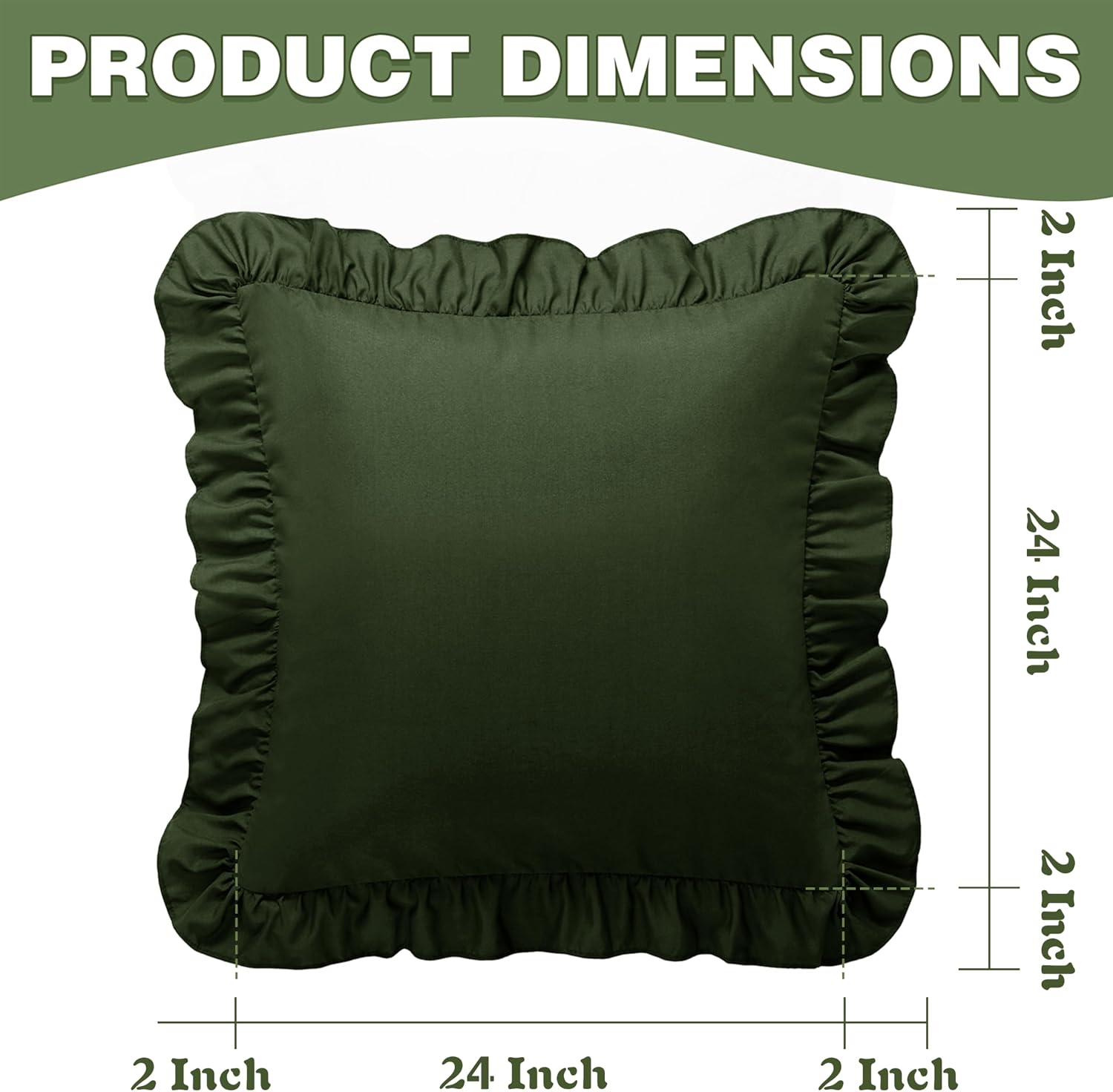 KKJIAF Ruffle Pillow Cases 24x24 Inches, Olive Green Square Ruffled Pillow Covers Set of 2, Microfiber Wrinkle Resistant Pillow Shams…