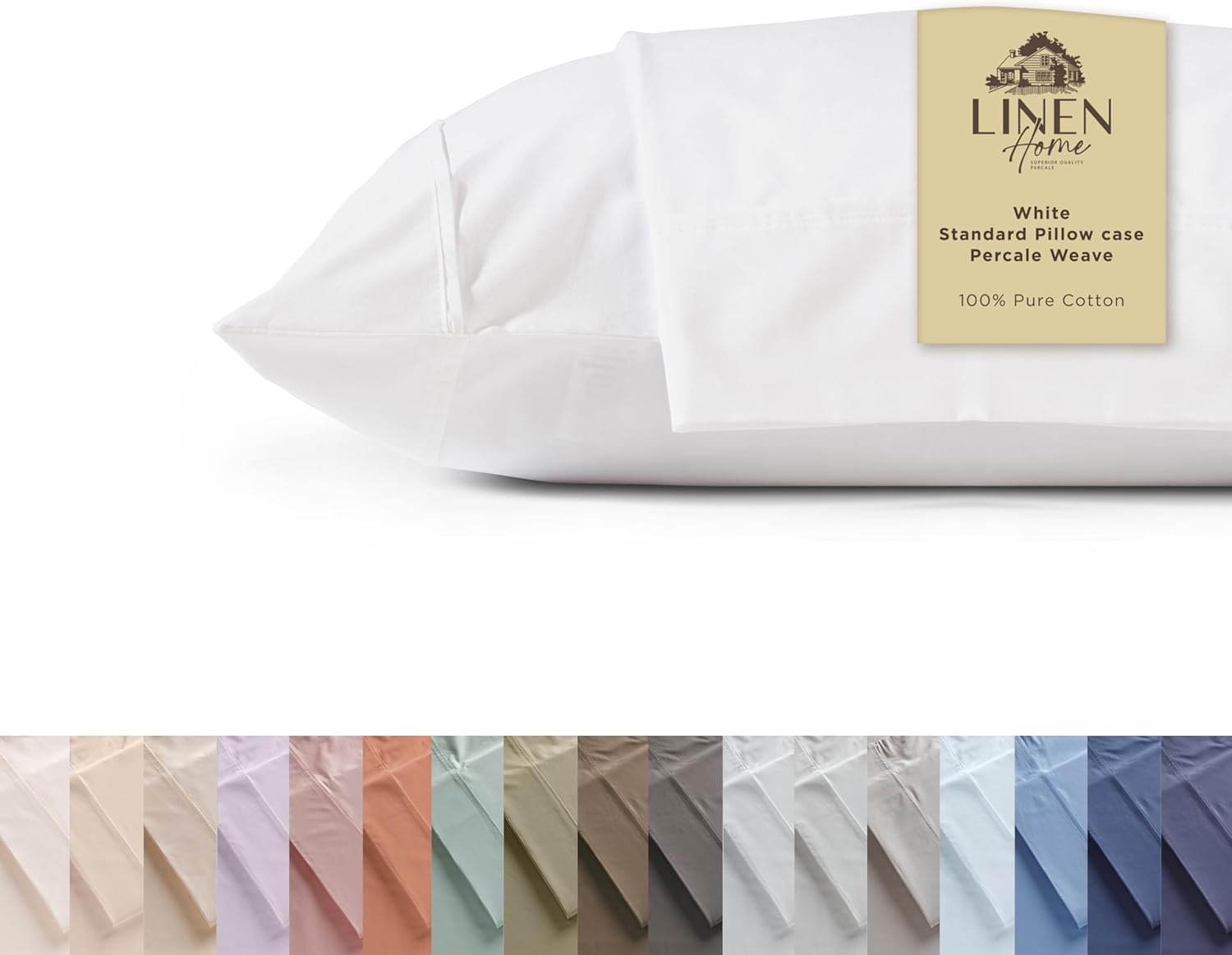 Linen Home 100% Cotton Percale Pillowcases Queen Size, White, 2 Pieces of Pillow Case, Crisp and Cool Strong Bed Linen, 20 inches X 30…