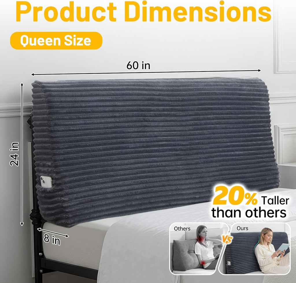 ENITYA Headboard Pillow Queen,60"x24"x8" Large Bed Wedge Backrest Cushion with Ergonomic Soft Foam Support and Removable Cover, Ideal for…