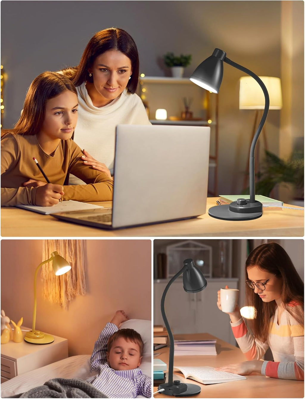 BOHON LED Desk Lamp with USB Charging Port 3 Color Modes Dimmable Reading Light Intelligent Induction Auto Dimming Task Lamp Neck…