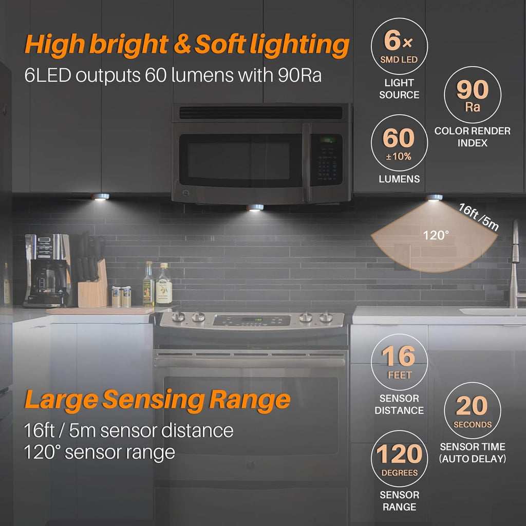 STAR-SPANGLED 3 Pack 2.8” Motion Sensor Lights Indoor AAA Battery Operated, Stick on LED Puck Light for Stairs, Under Cabinet, Closet…