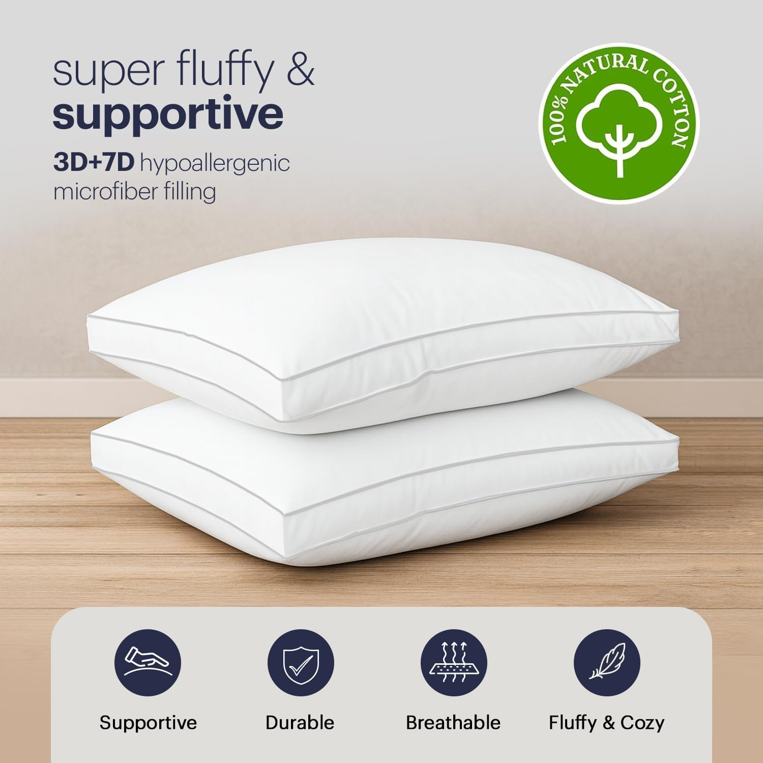 AROVAZ Bed Pillows for Sleeping Set of 2 (White), Soft Down Alternative Pillow for Back, Stomach or Side Sleepers, Comfortable Fluff…