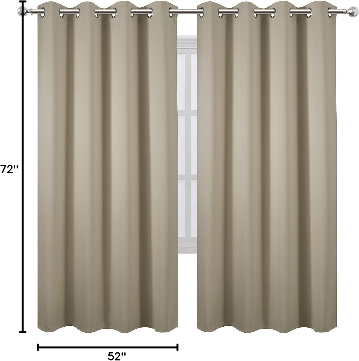 Lemomo Beige Thermal Blackout Curtains/52 x 72 Inch/Set of 2 Panels Room Darkening Curtains for Bedroom 72 Inch silver