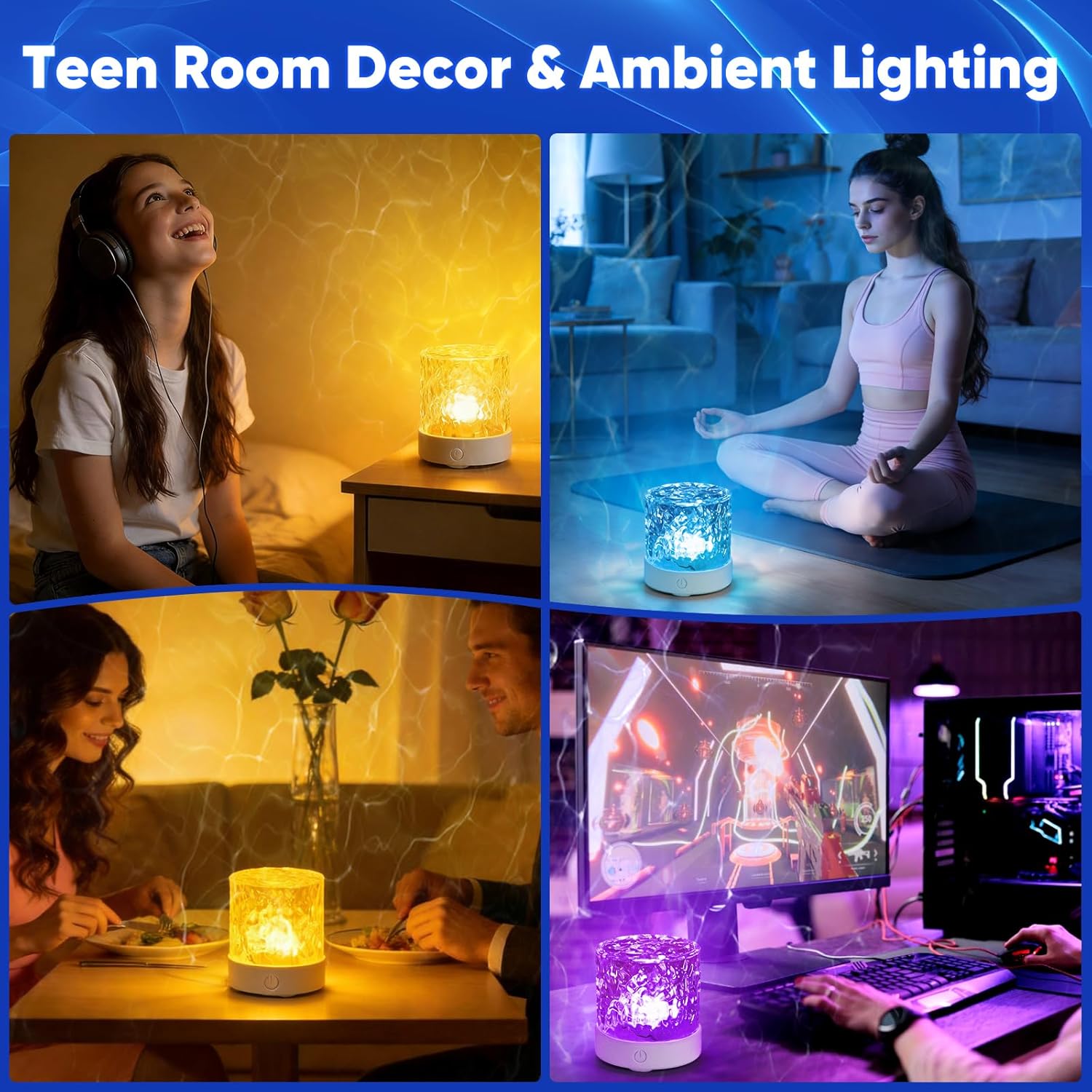 Yxqua Northern Lights Ocean Wave Projector Light, Galaxy Light Projector, 16 Colors Gradual Rotating Water Ripple Ambient Light Non-Wood, A…