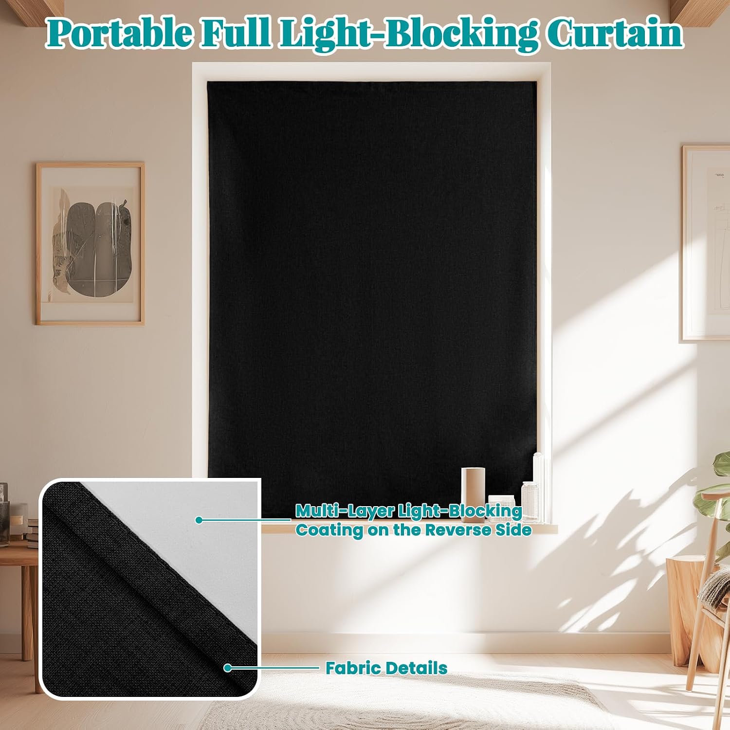 100% Blackout Self Adhesive Blackout Curtains- Stick on Curtains Shades Window Blinds Curtain No Rod Needed Easy to Hang Curtain, Use for…
