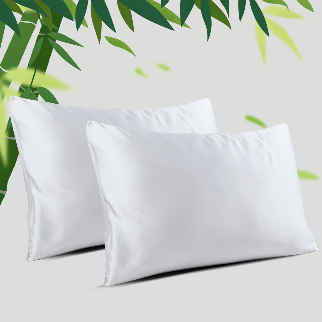 Bamboo Viscose Zippered Pillow Cases Standard Size Set of 2, 400 Thread Count Cooling Pillow Protectors for Hot Sleepers, Luxurious Hotel…